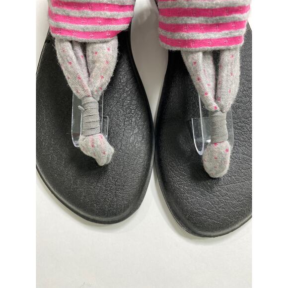 Sanuk Yoga Sling Back Sandals Womens Sz 9 Slip On Comfy Pink Polka Dot Stripes - Picture 5 of 7
